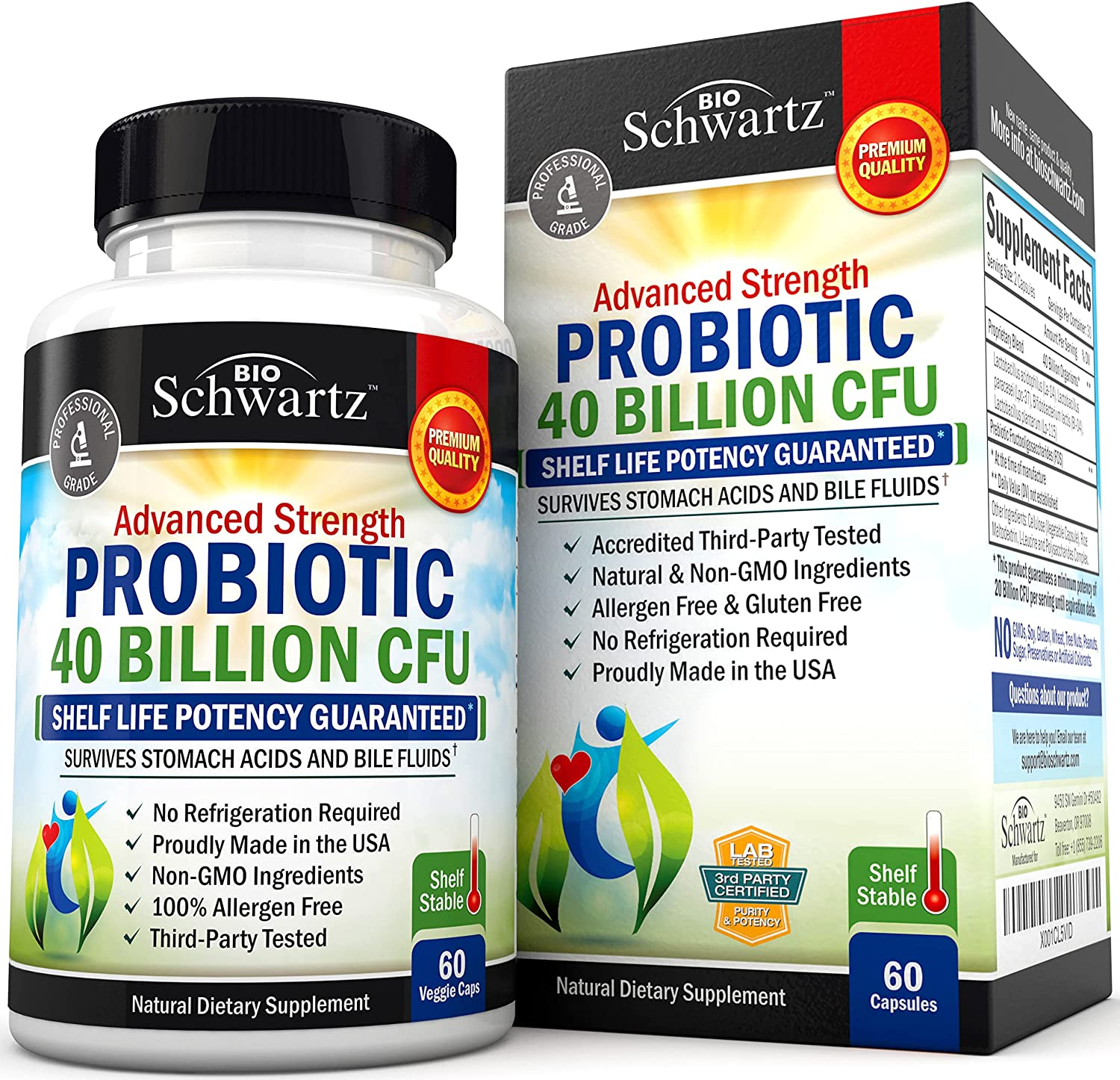 Probiotic 40 Billion CFU - Probiotics for Women & Men - Lactobacillus Acidophilus & Prebiotics - Digestive Health Capsules - Targeted Release Technology - Shelf Stable Supplement Non-Gmo - 60 Count