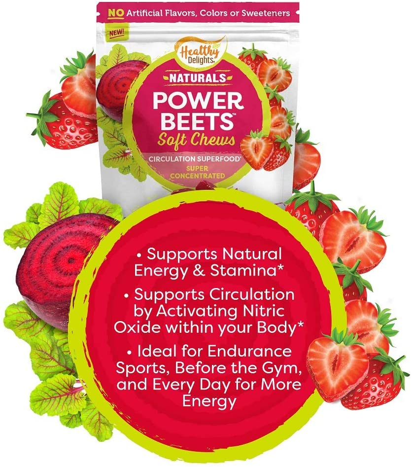 Healthy Delights Naturals Power Beets Soft Chews, Delicious Strawberry Burst, Concentrated Superfood Supplement, Supports Circulation, Natural Energy & Stamina, 30 Count