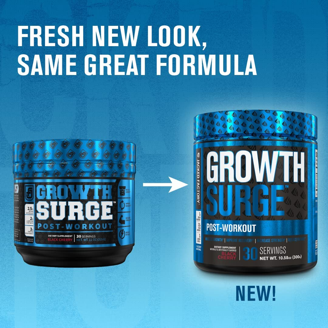 Growth Surge Post Workout Muscle Builder with Creatine, Betaine, L-Carnitine L-Tartrate - Daily Muscle Building & Recovery Supplement - 30 Servings, Black Cherry Flavor