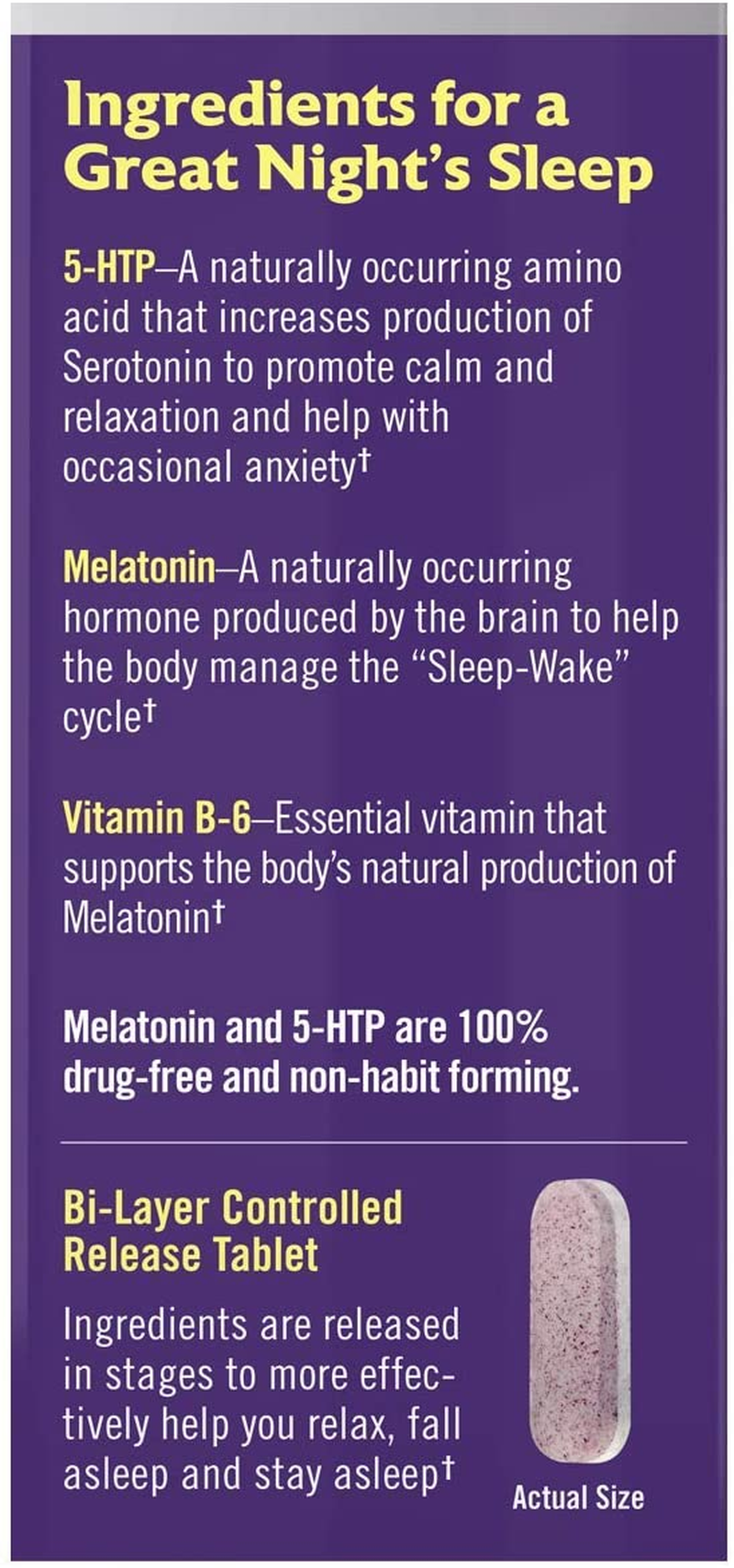 Melatonin + 5 HTP Advanced Sleep Time Release Bi-Layer Tablets, Triple-Action Formula, Calm the Mind, Helps You Fall Asleep Faster, Stay Asleep Longer, 100% Drug-Free, 6Mg, 60 Count