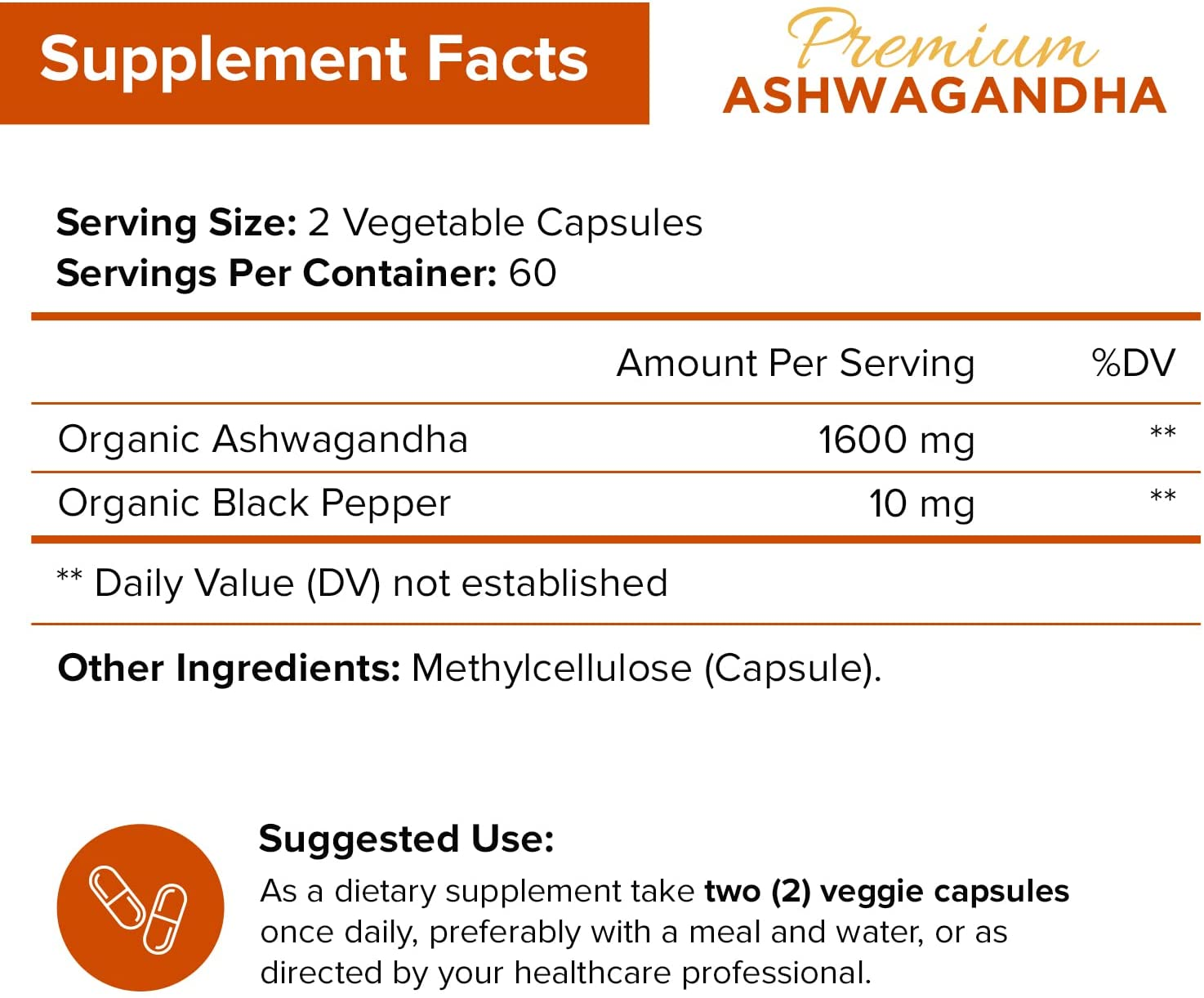 Organic Ashwagandha Capsules 1600Mg with Black Pepper, 120 Vegan Pills - Powerful Root Powder Supplement - Stress Anxiety Relief, Immune, Mood Enhancer, Energy, Adrenal and Thyroid Support