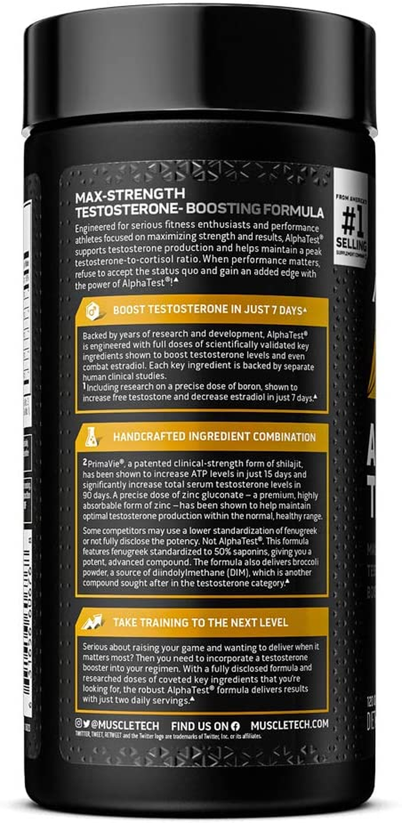 Testosterone Booster for Men | Muscletech Alphatest | Tribulus Terrestris & Boron Supplement | Max-Strength ATP & Test Booster | Daily Workout Supplements for Men, 120 Pills (Package May Vary)