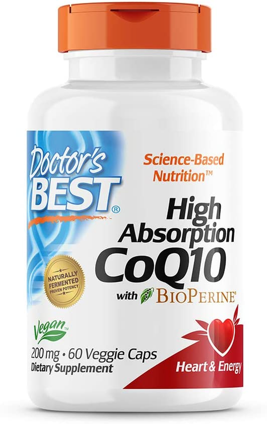 High Absorption Coq10 with Bioperine Gluten Free Naturally Fermented Vegan, Heart Health and Energy Production 200 Mg 60 Veggie Caps, White