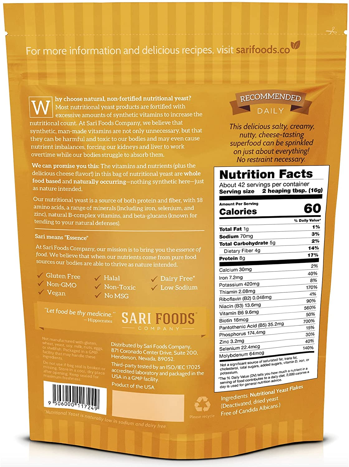 Non Fortified Nutritional Yeast Flakes, Whole Foods Based Protein Powder, Vegan, Gluten Free, Vitamin B Complex, Beta-Glucans and All 18 Amino Acids (24 Oz.)