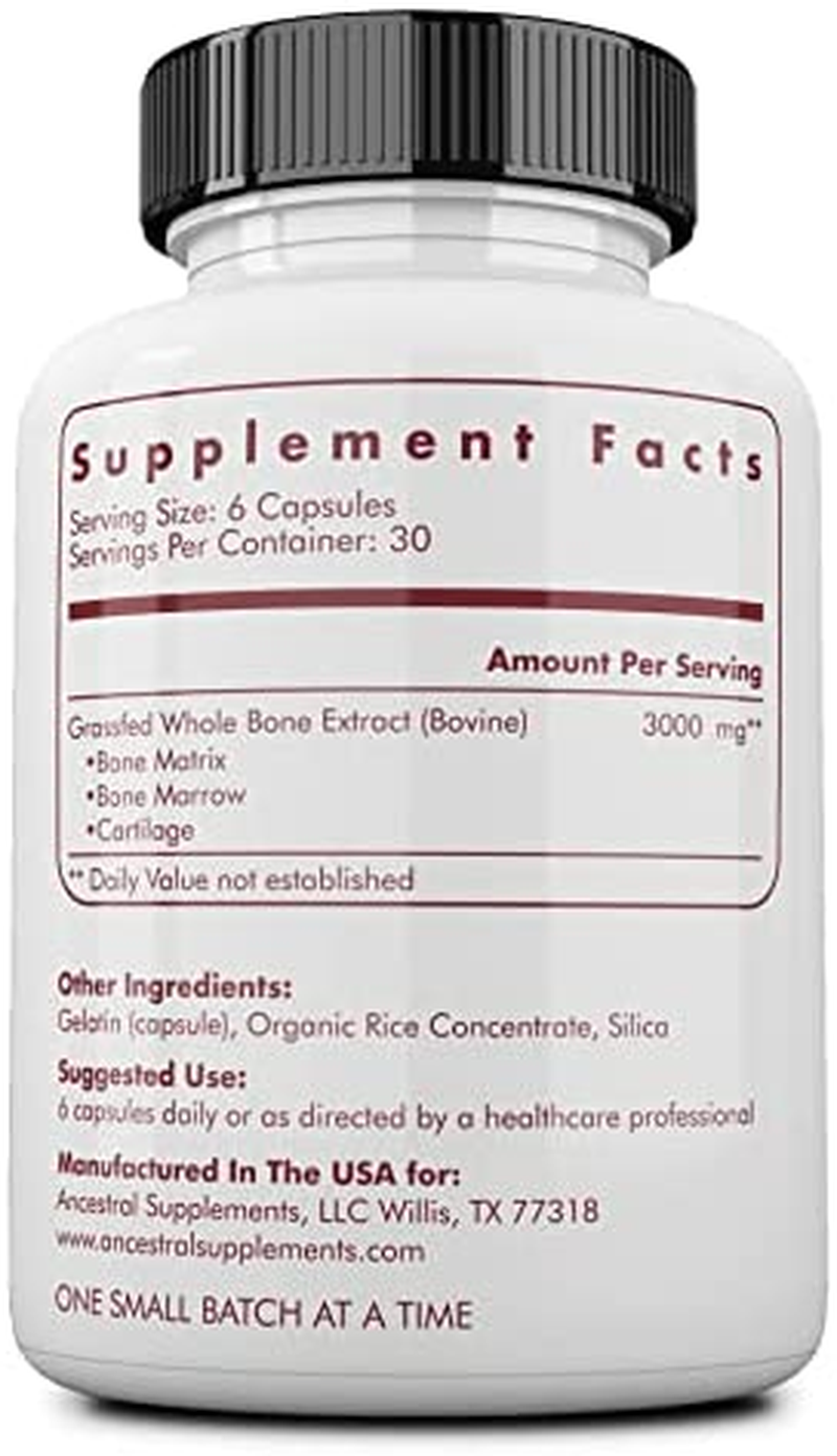 Grass Fed Bone and Marrow — Whole Bone Extract (Bone, Marrow, Cartilage, Collagen). See Other Ingredients.