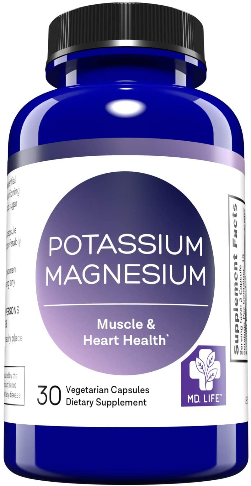 Magnesium Potassium Supplement – 30 Capsules - High Absorption Magnesium Complex – Magnesium and Potassium for Vascular Health, Leg Cramps, Magnesium for Sleep – Non-Gmo