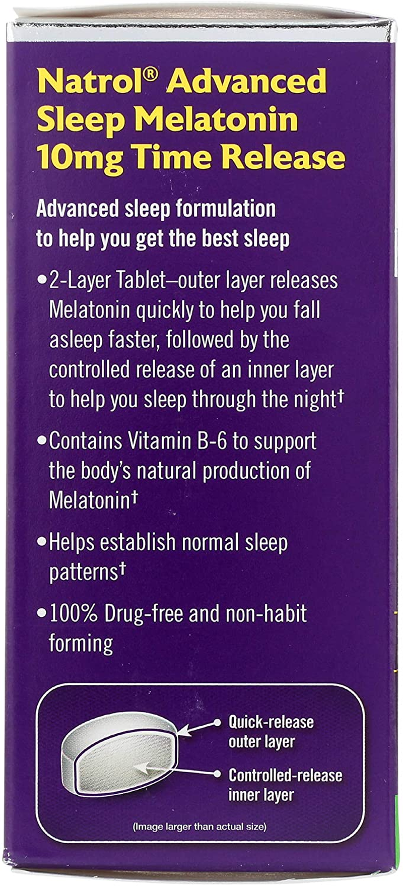 Melatonin Advanced Sleep Tablets with Vitamin B6, Helps You Fall Asleep Faster, Stay Asleep Longer, 2-Layer Controlled Release, 100% Drug-Free, 10Mg, 60 Count