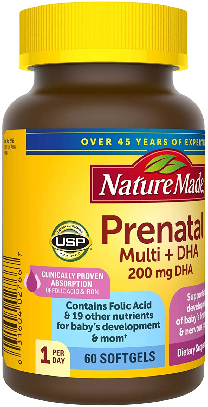 Prenatal with Folic Acid + DHA, Dietary Supplement for Daily Nutritional Support, 60 Softgels, 60 Day Supply