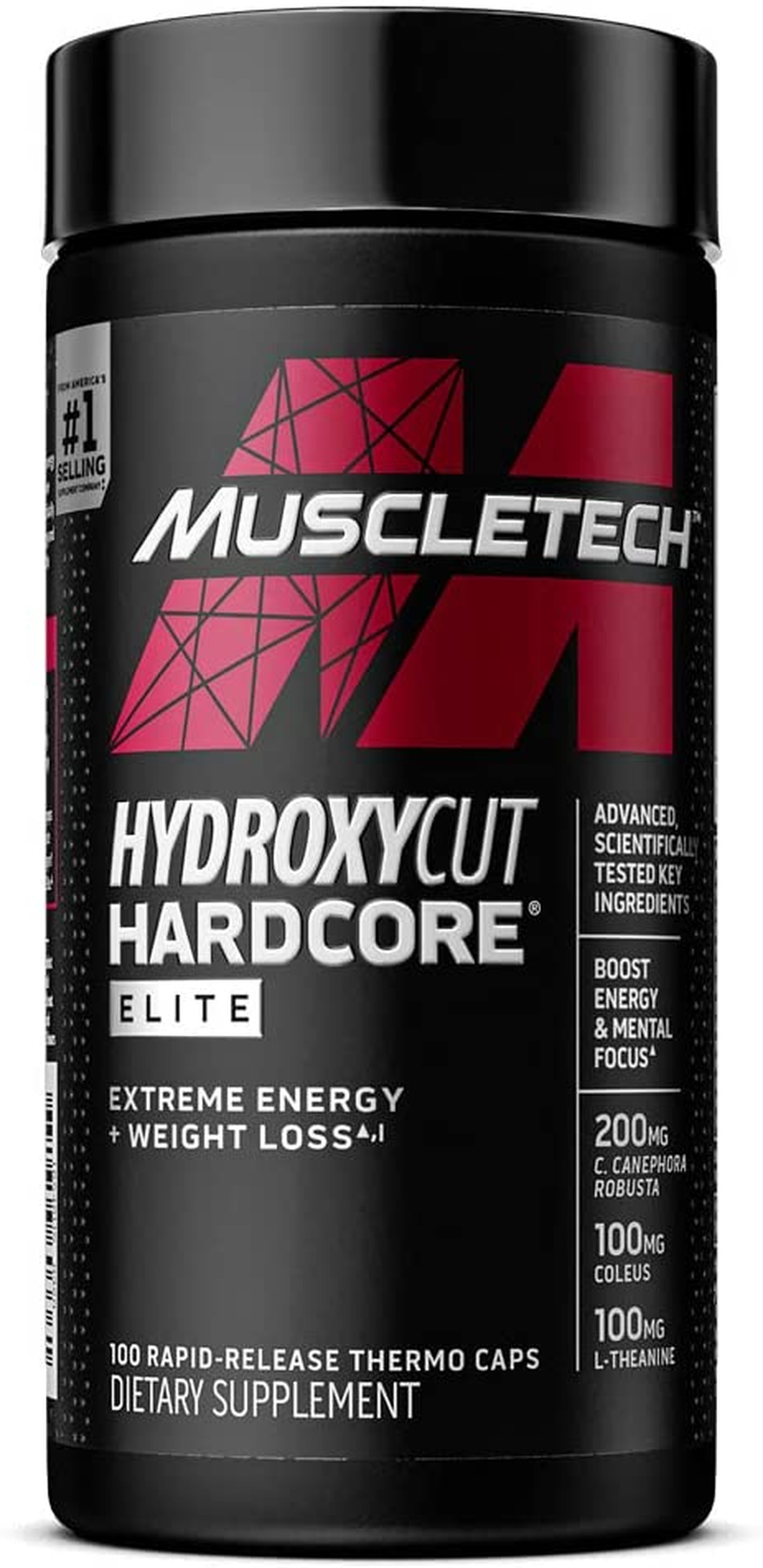 Hardcore Elite | Maximum Intensity Supplement Pills | Focus + Energy Pills | 100 Pills