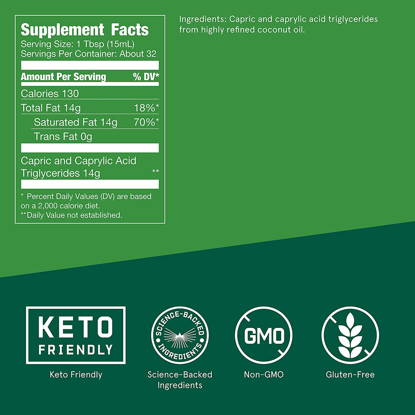 XCT MCT Oil Made with C10 and C8 MCT Oil, Flavorless, 14G Mcts, 16 Fl Oz  Keto Supplement for Sustained Energy, Appetite Control, Mental & Physical Energy, Non-Gmo, Vegan & Cruelty Free