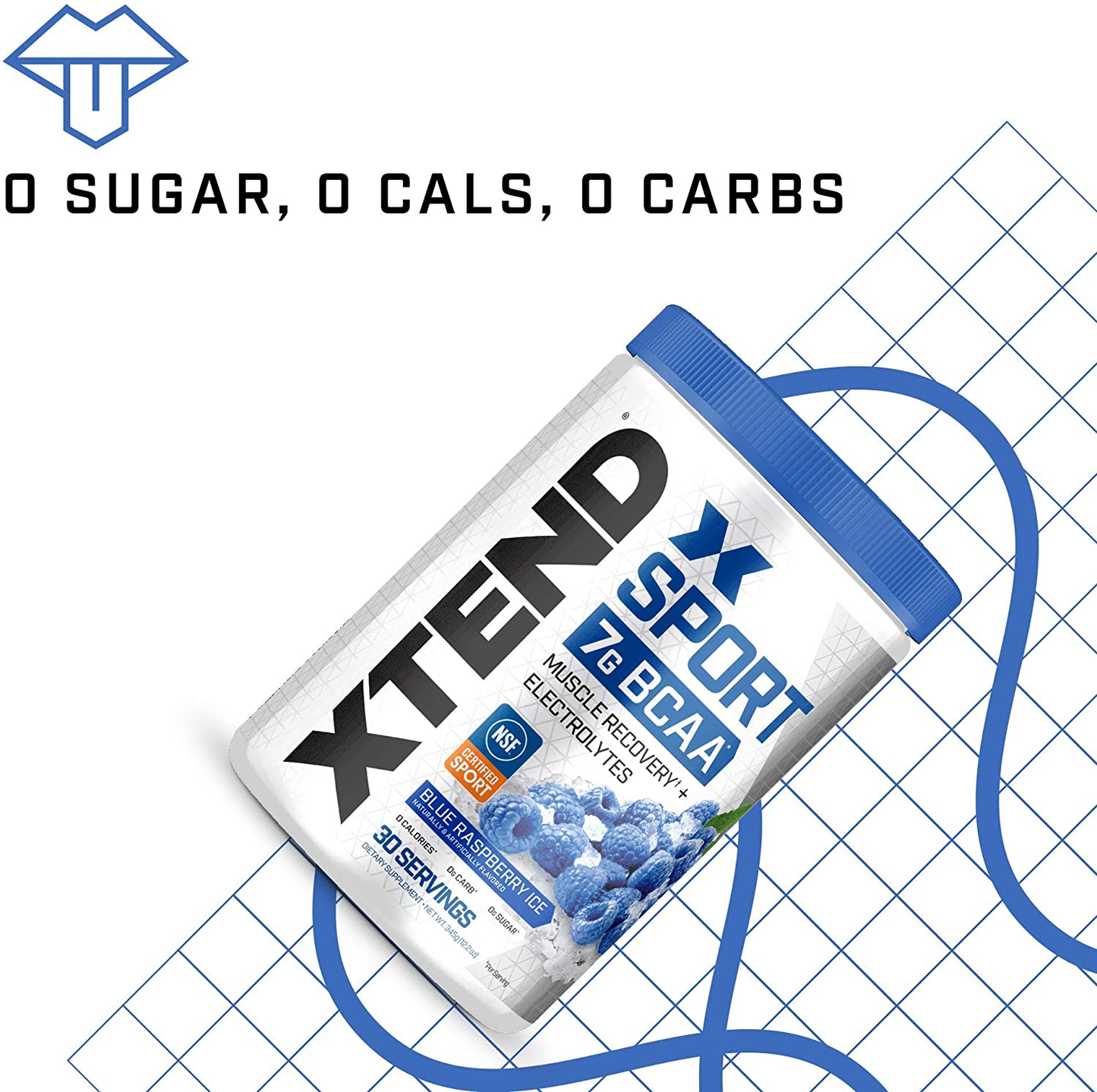 XTEND Sport BCAA Powder Blue Raspberry Ice - Electrolyte Powder for Recovery & Hydration with Amino Acids - 30 Servings