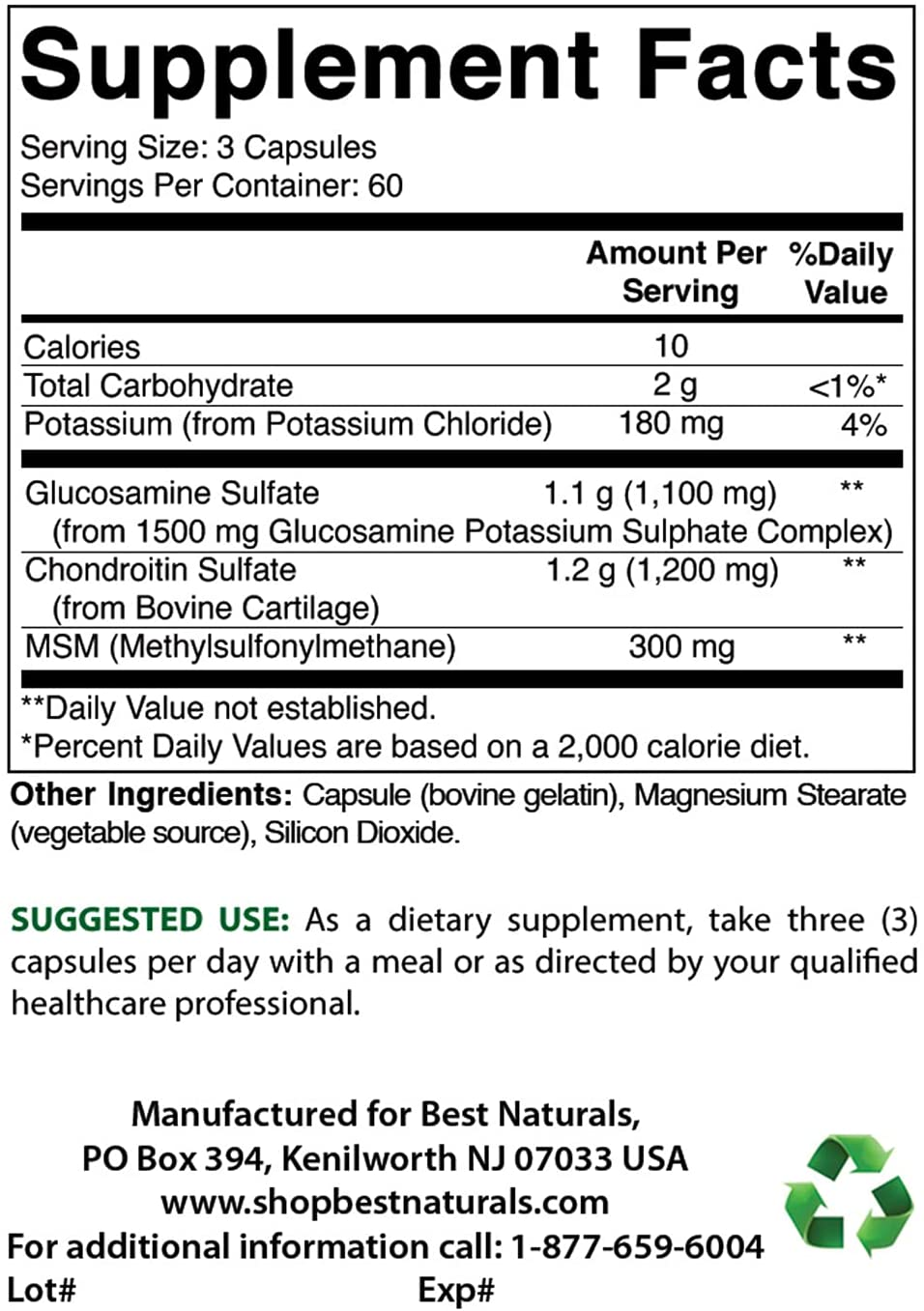 Glucosamine Chondroitin and MSM (Non-Gmo) - Promotes Joint Health - 180 Count