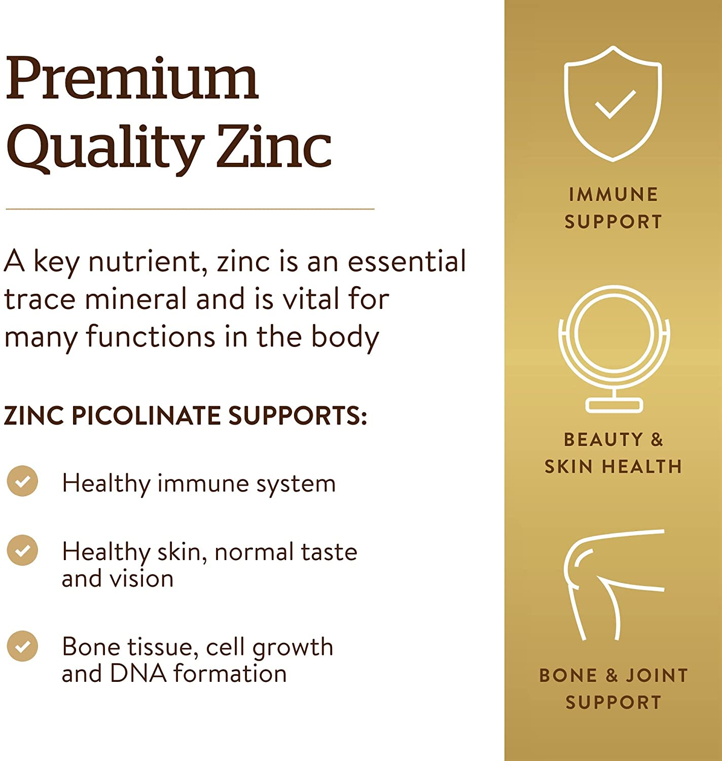 Zinc Picolinate 22 Mg, 100 Tablets - Promotes Healthy Skin - Supports Immune System, Normal Taste & Vision - Antioxidant - Non GMO, Vegan, Gluten Free, Dairy Free, Kosher - 100 Servings