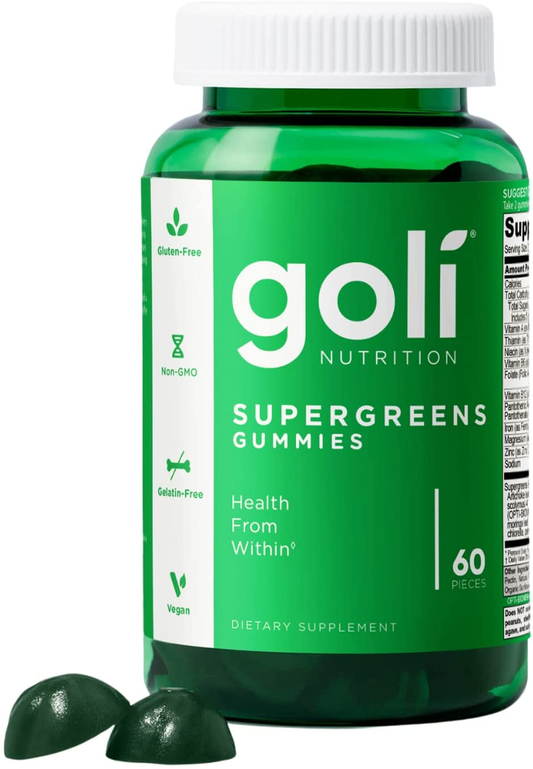 SUPERGREENS Vitamin Gummy - 60 Count - with Essential Vitamins and Minerals. Health from Within. (Plant-Based, Vegan, Gluten-Free & Gelatin Free).