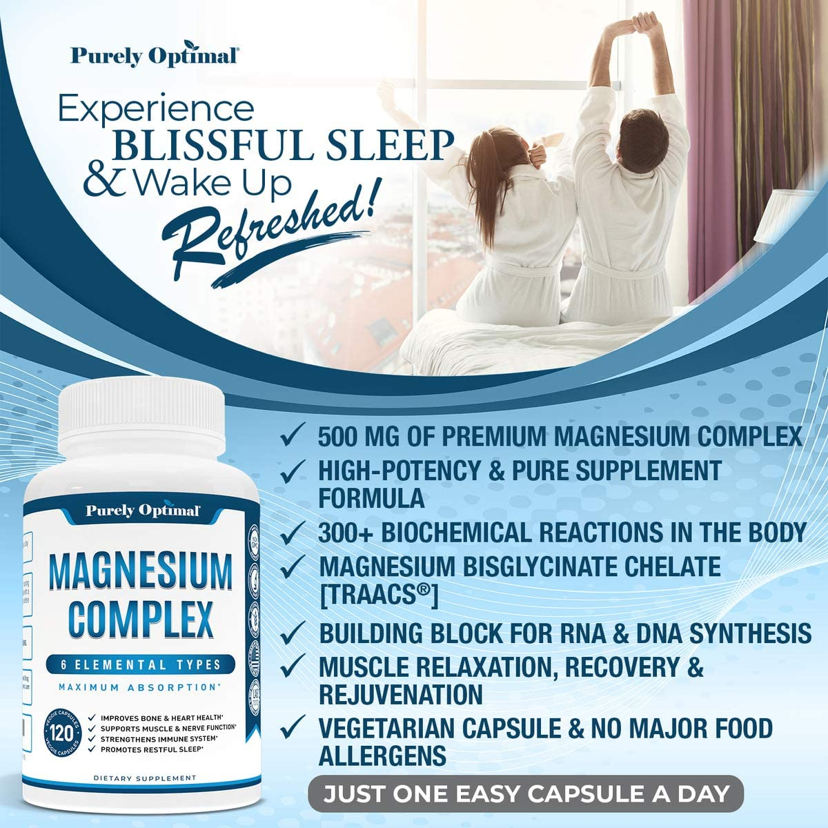 Premium Magnesium Complex - Magnesium Citrate, Malate, Taurate, Oxide, Aspartate, Bisglycinate Chelate TRAACS - 120 Capsules