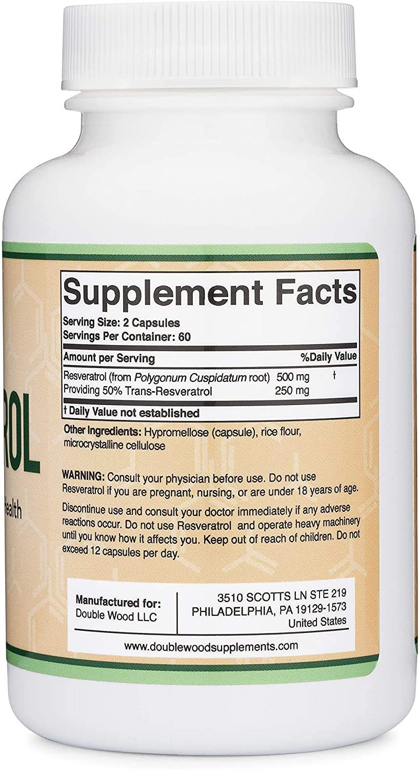 Resveratrol 500Mg per Serving, 120 Capsules (Natural Resveratrol Polygonum Root Extract Providing 50% Trans-Resveratrol) Healthy Aging Support by