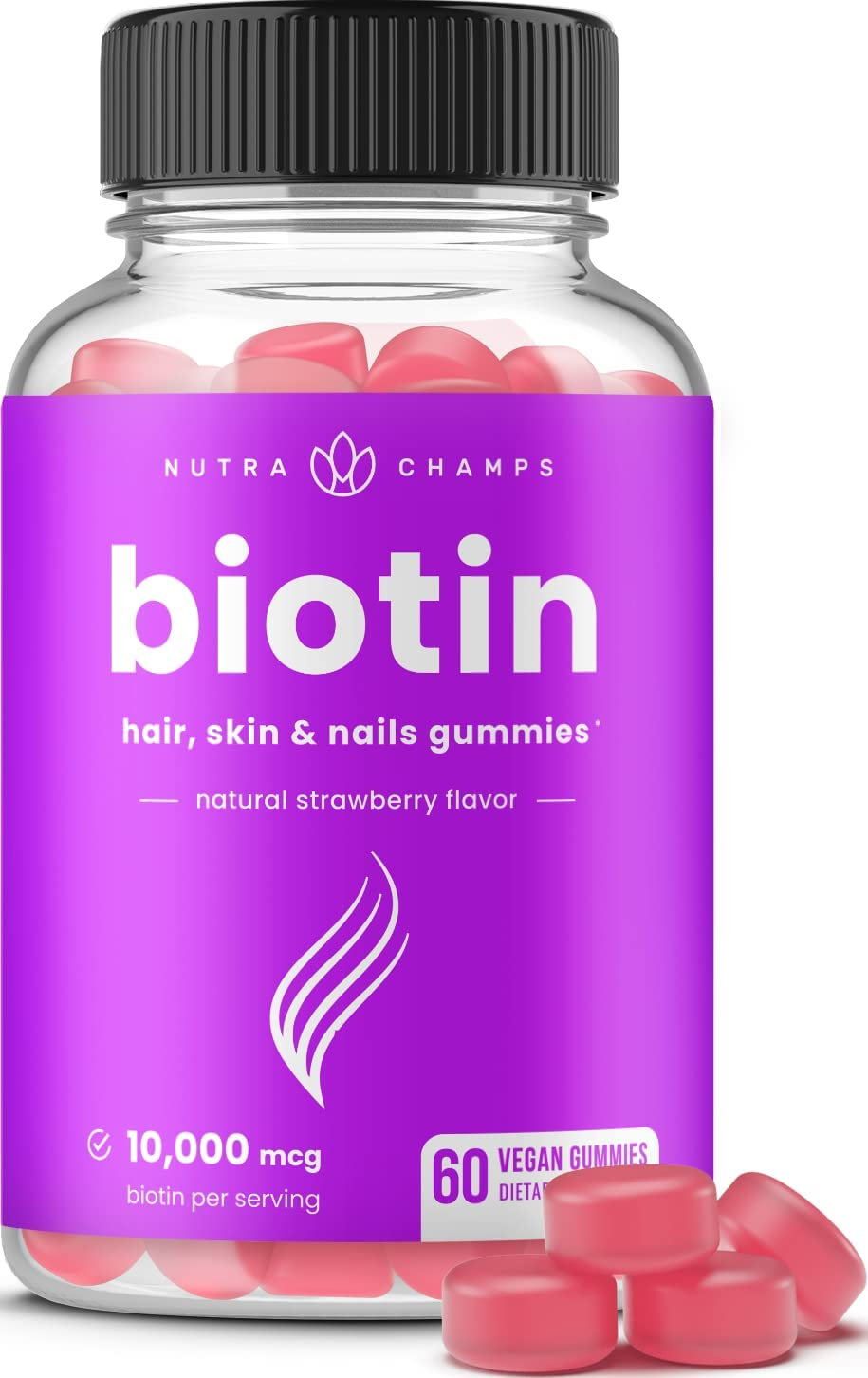 Biotin Gummies 10000Mcg [Highest Potency] for Healthy Hair, Skin & Nails Vitamins for Women, Men & Kids - 5000Mcg in Each Hair Vitamins Gummy - Vegan, Non-Gmo, Hair Growth Supplement