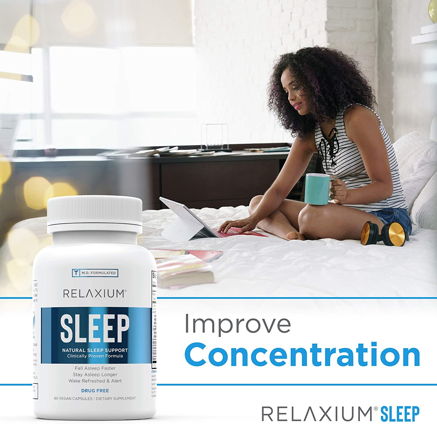 Natural Sleep Aid | Non-Habit Forming | Sleep Supplement for Longer Sleep & Stress Relief W/Magnesium, Melatonin, GABA, Chamomile, & Valerian (60 Vegan Capsules, 30 Day Supply)