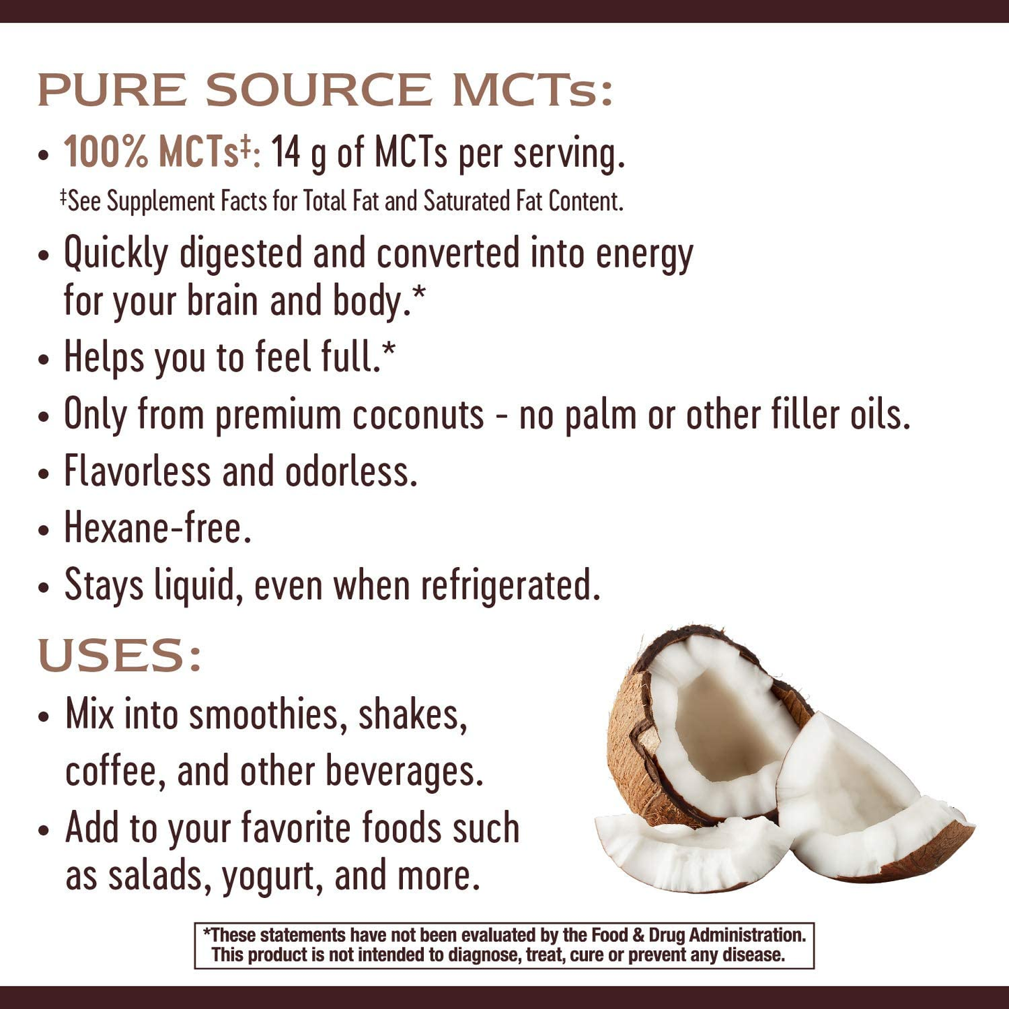 MCT Oil, Brain and Body Fuel from Coconuts; Keto and Paleo Friendly, Organic, Gluten Free, Non-Gmo Project Verified, 16 Fl. Oz.