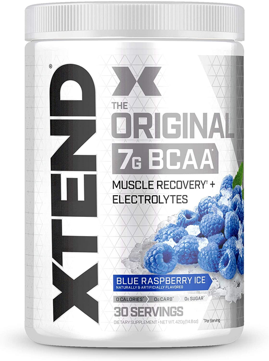 Original BCAA Powder Blue Raspberry Ice - Sugar Free Post Workout Muscle Recovery Drink with Amino Acids - 7G Bcaas for Men & Women - 30 Servings