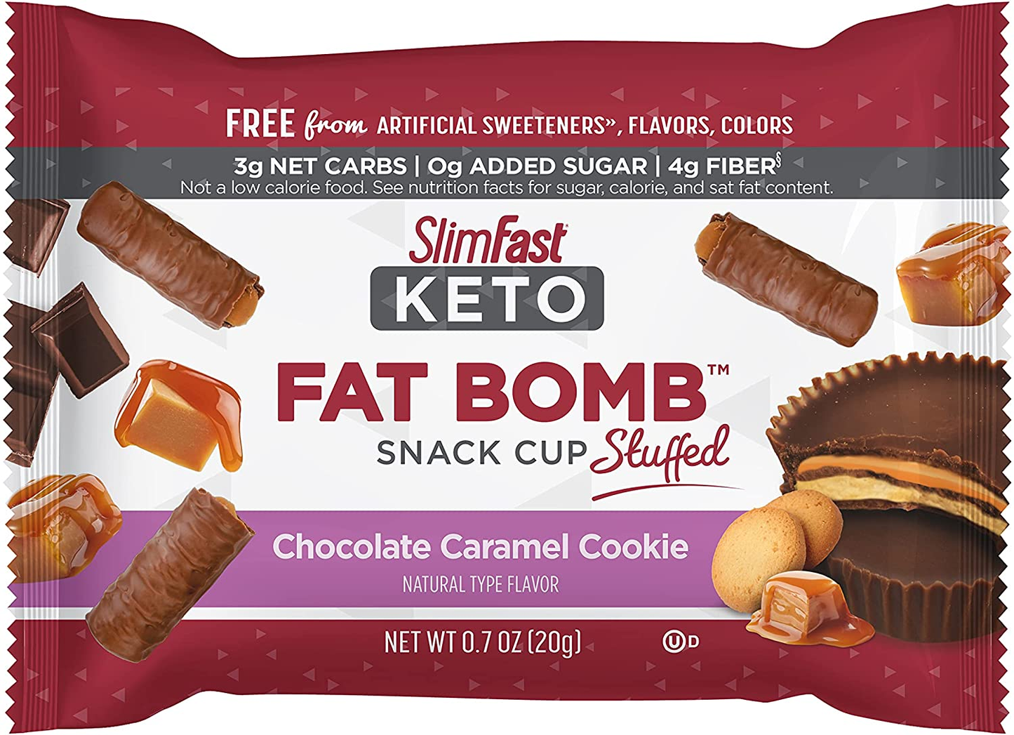 Keto Fat Bomb Stuffed Snack Cup, Chocolate Caramel Cookie, Keto Snacks for Weight Loss, Low Carb with 0G Added Sugar, 12 Count Box