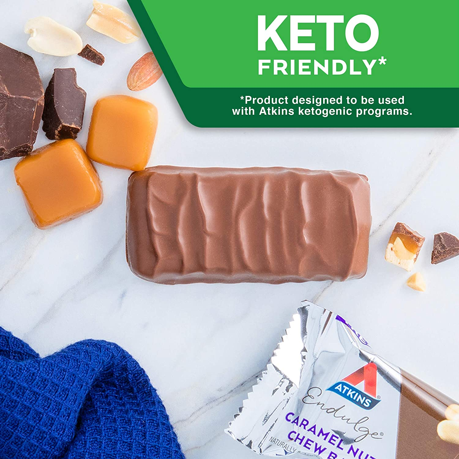 Endulge Treat Caramel Nut Chew Bar. Rich & Decadent Treat. Keto-Friendly. (5 Bars)