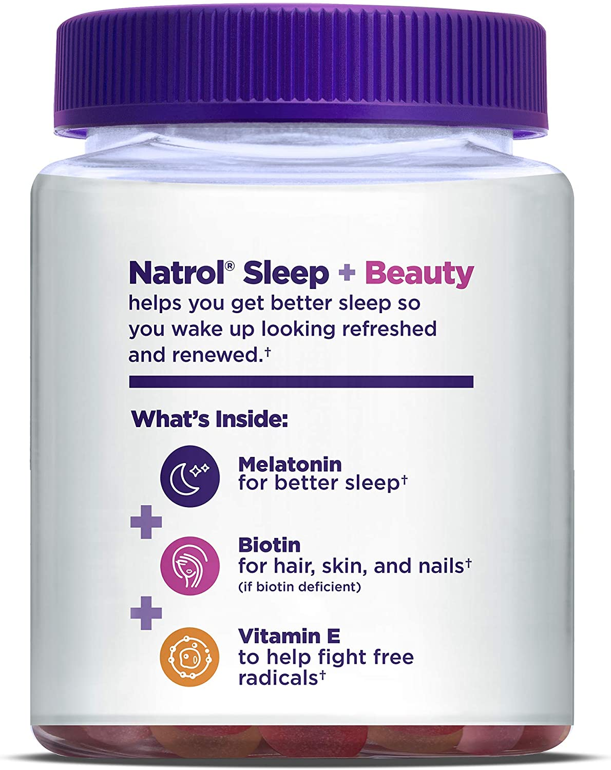 Sleep+ Beauty Melatonin Biotin and Vitamin E 100% Drug Free Gummy Raspberry Flavor Sleep Aid Gummies, 60 Count