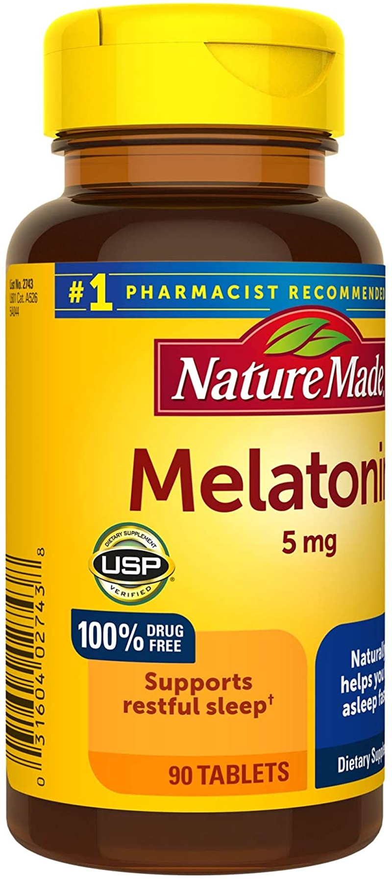 Melatonin 5 Mg, for Restful Sleep, 90 Tablets, 90 Day Supply