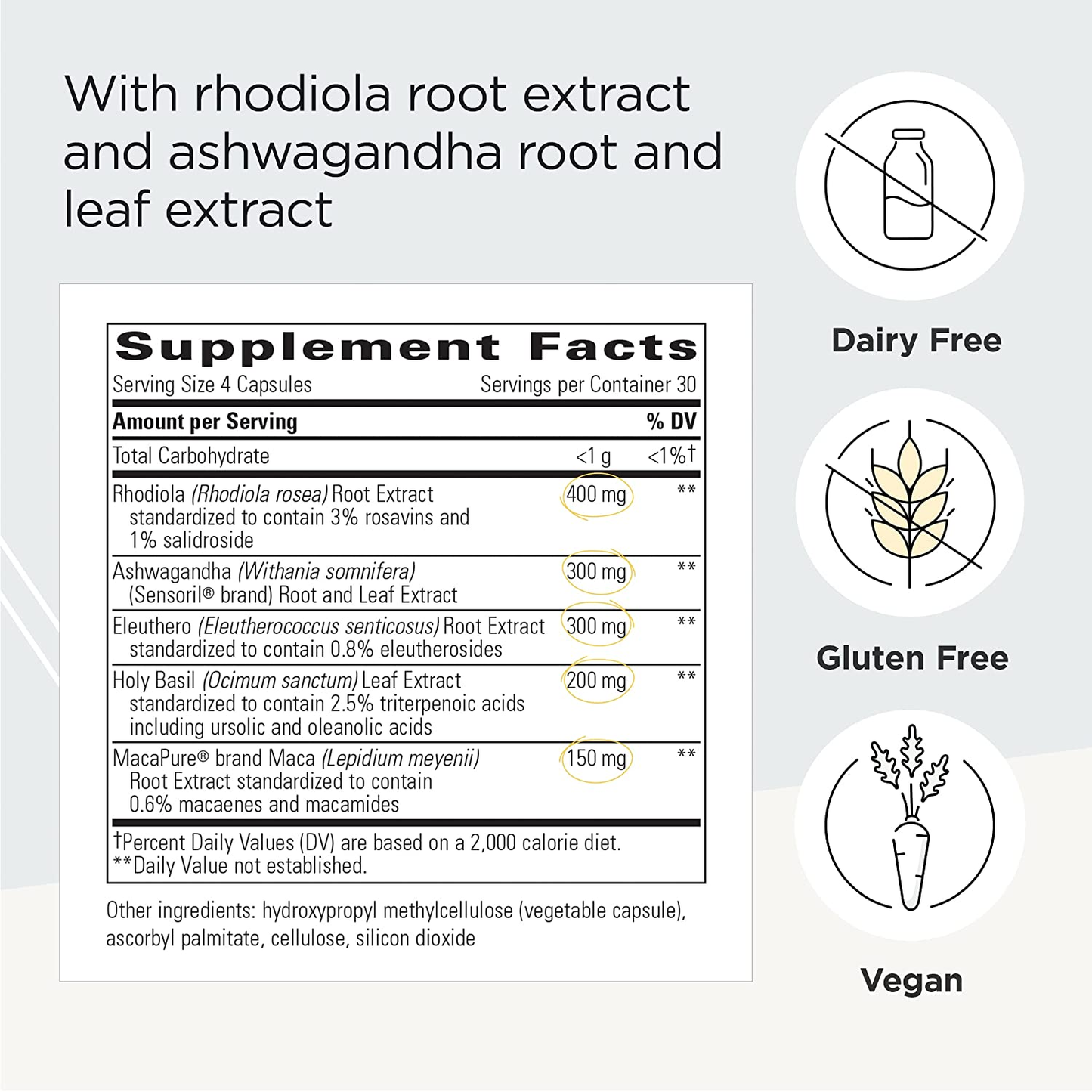 HPA Adapt (Hypothalamic Pituitary Adrenal) - Supports Healthy Stress Response* - with Ashwagandha, Maca, Holy Basil & Rhodiola - Gluten Free - Soy Free - 120 Vegan Capsules