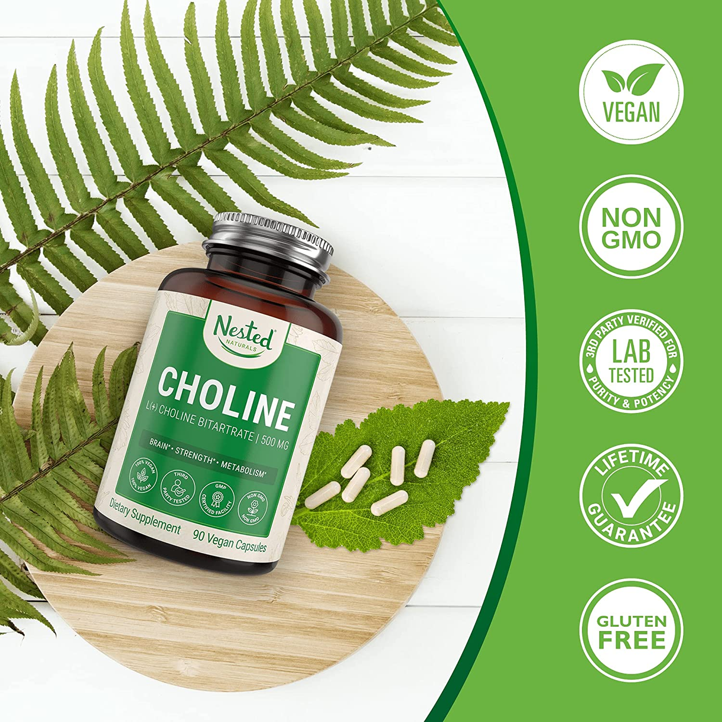 Choline Bitartrate 500Mg | Supports Cognitive Function | 100% Vegan & Non-Gmo Choline