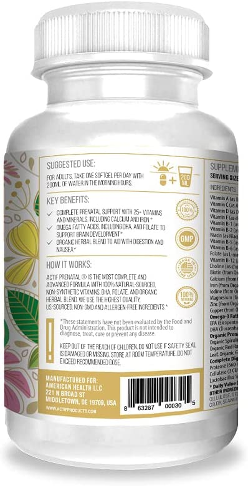 Organic Prenatal Vitamin with 25+ Organic Vitamins, 100% Natural, DHA, EPA, Omega 3, and Organic Herbal Blend - Non-Gmo, 90 Count