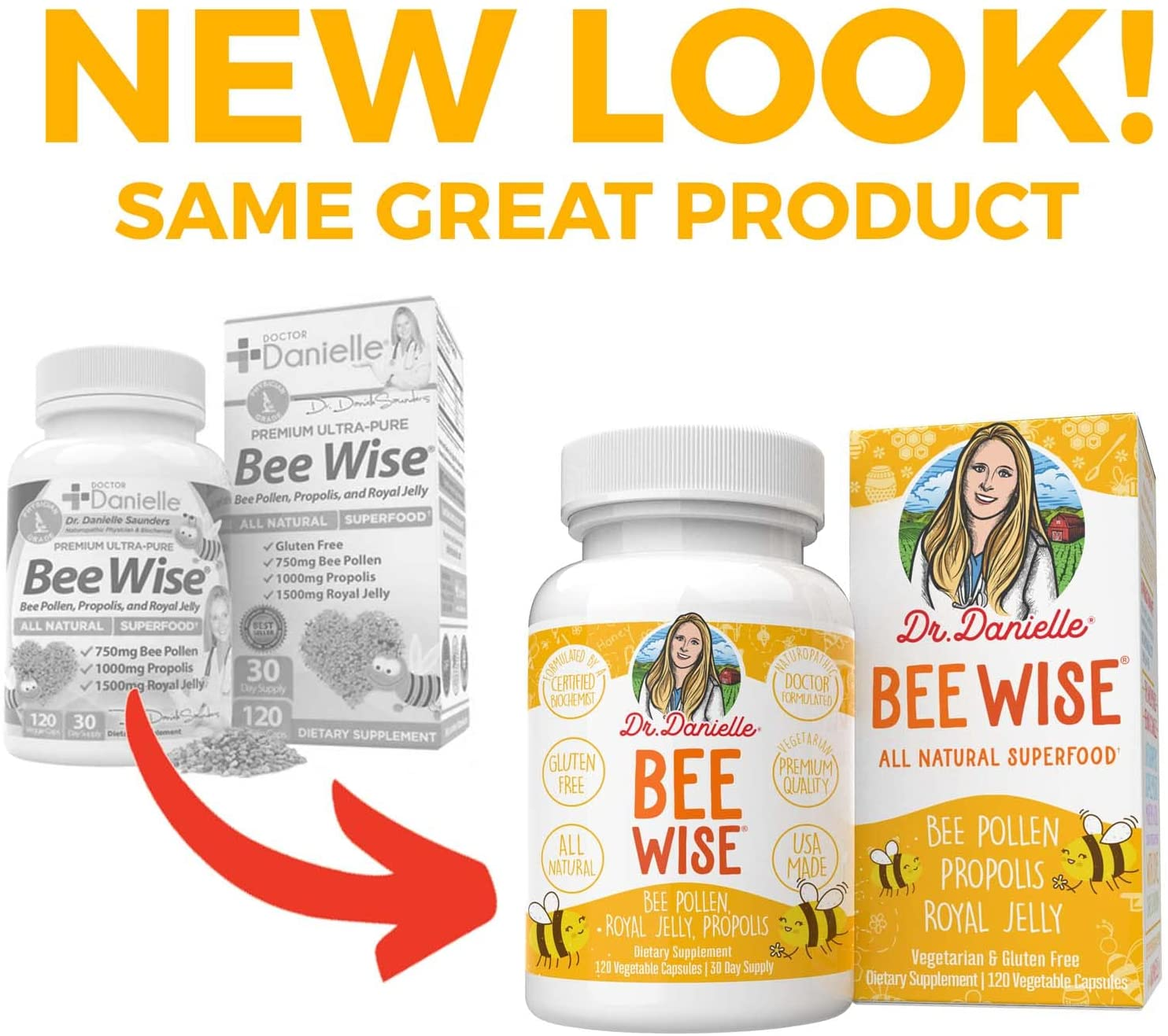 Dr. Danielle'S Bee Wise - Bee Pollen Supplement - Bee Well with Royal Jelly, Propolis, Beepollen in 4 Daily Bee Pollen Capsules