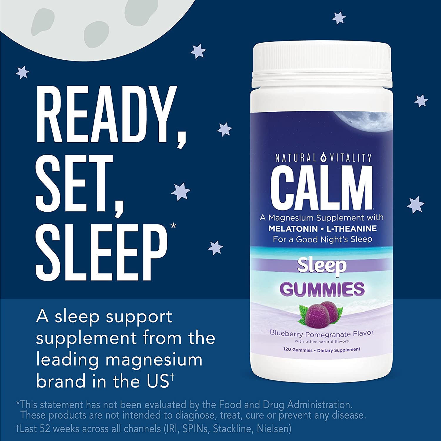 Calm Sleep Support Gummies with Magnesium, L-Theanine, Melatonin, Gluten Free, Blueberry Pomegranate – 120 Count