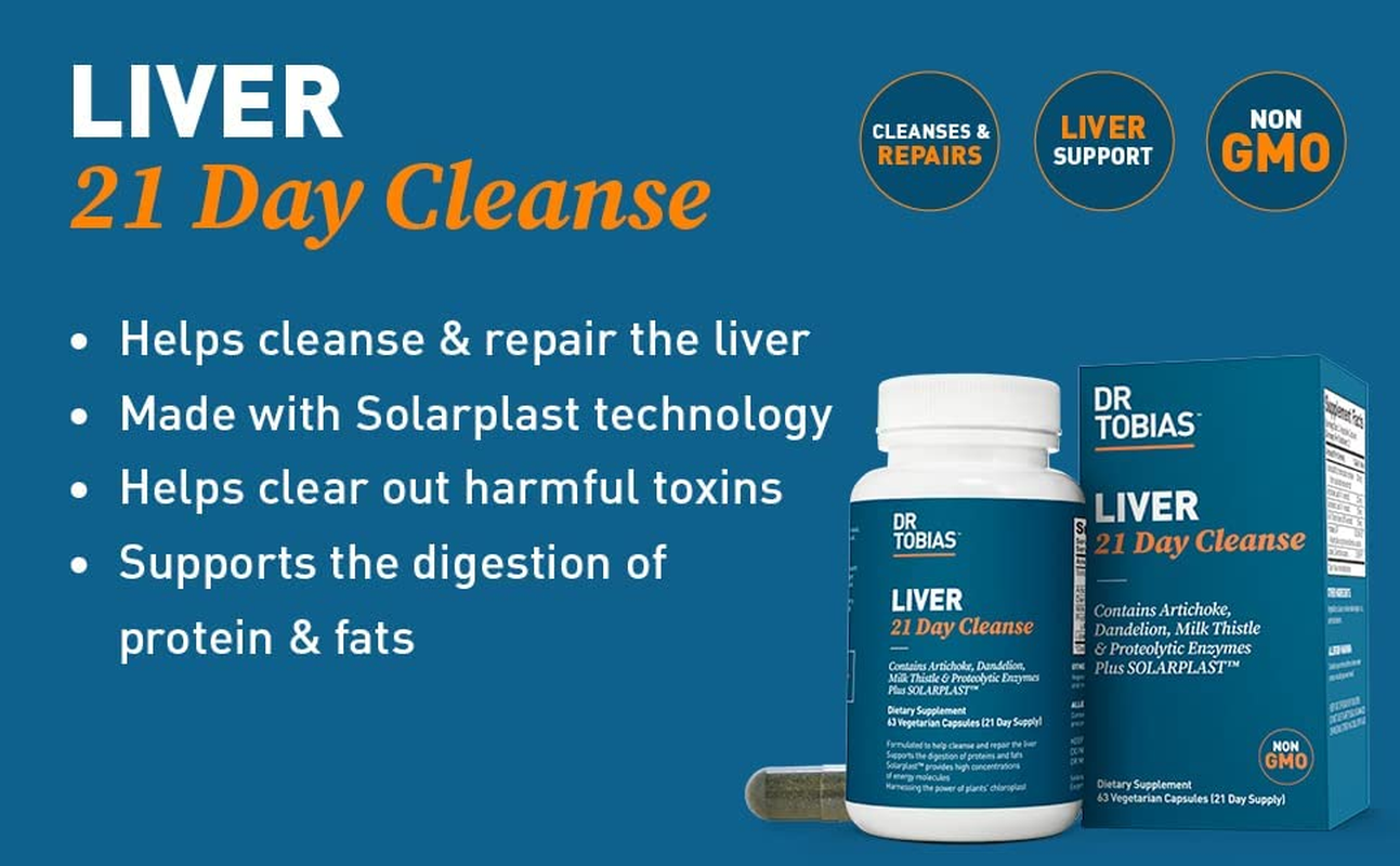 Liver 21 Day Cleanse, Herbal Liver Detox Cleanse with Solarplast, Artichoke Extract, Milk Thistle & Dandelion Extract, for Liver Cleanse & Detox, 63 Vegetable Capsules (3 Daily)