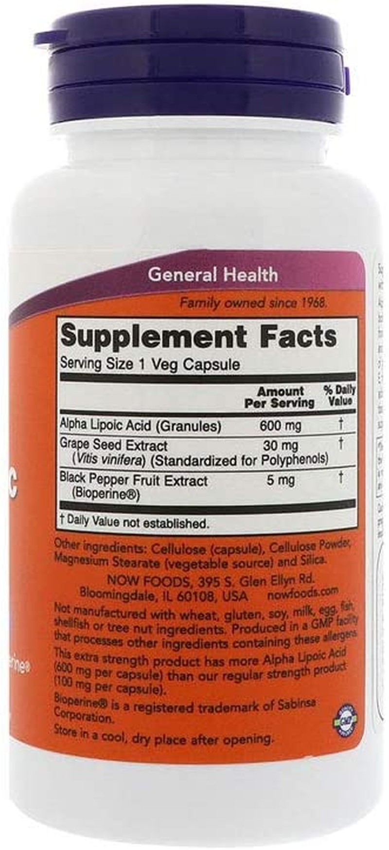 Supplements, Alpha Lipoic Acid 600 Mg with Grape Seed Extract & Bioperine®, Extra Strength, 120 Veg Capsules