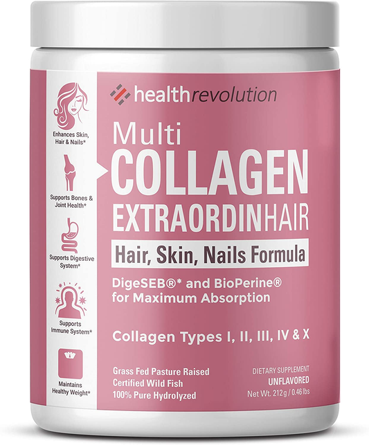 Multi Collagen Powder for Women – 5 Hydrolyzed Collagen Peptides Types I, II, III, IV, and X – Supports Joints, Skin, Hair and Nails – Non-Gmo, Gluten-Free, Unflavored