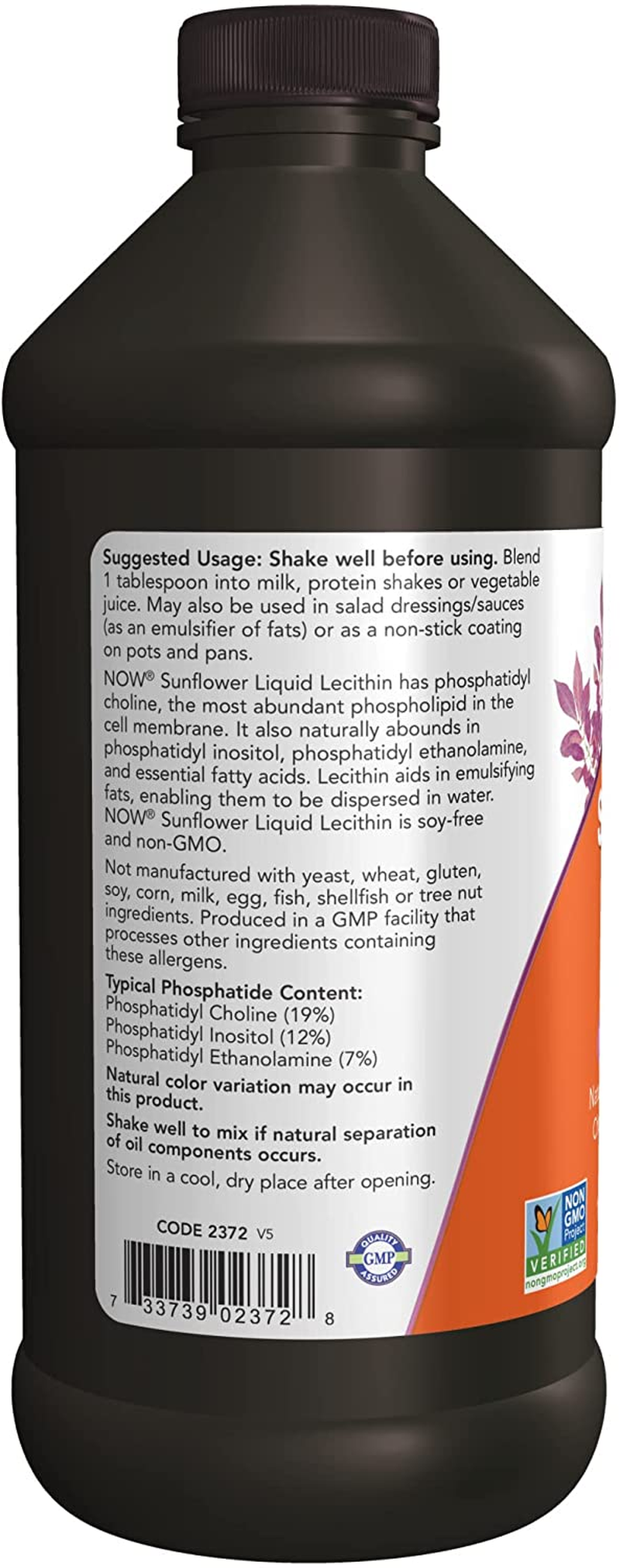 Supplements, Sunflower Lecithin with Naturally Occurring Phosphatidyl Choline and Other Phosphatides, Liquid, 16-Ounce