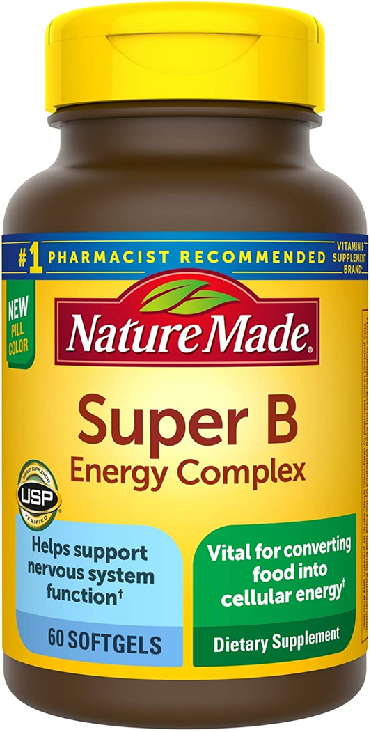 Super B Energy Complex, Dietary Supplement for Brain Cell Function Support, 60 Softgels, 60 Day Supply