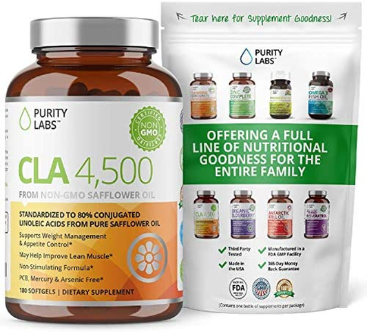 Max Potency CLA 4500MG per Serving (180 Softgels) Safflower Oil Supplement, Non-Gmo, Soy & Gluten Free with 95% Active Conjugated Linoleic Acid Pills, Weight Management Supplement for Men and Women