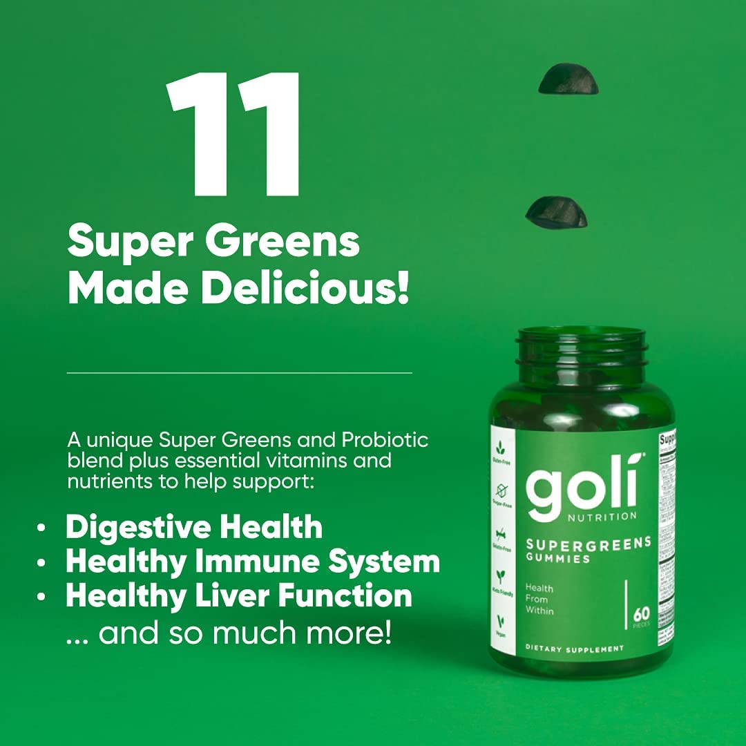 SUPERGREENS Vitamin Gummy - 60 Count - with Essential Vitamins and Minerals. Health from Within. (Plant-Based, Vegan, Gluten-Free & Gelatin Free).