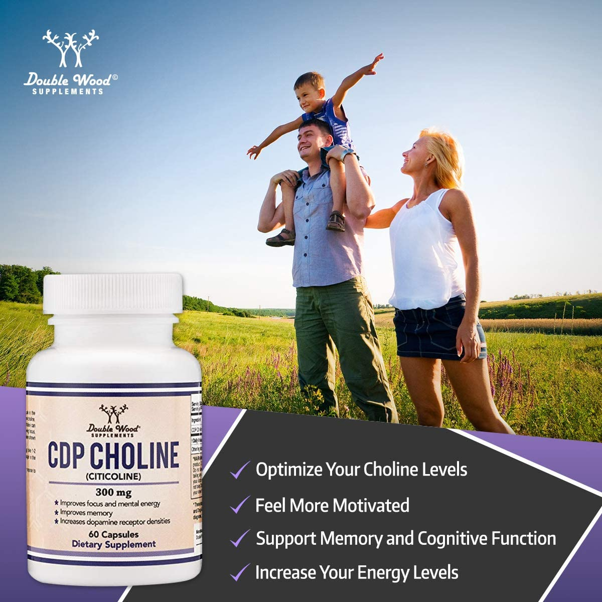 CDP Choline (Citicoline) Supplement, Pharmaceutical Grade, Manufactured in USA (60 Capsules 300Mg)