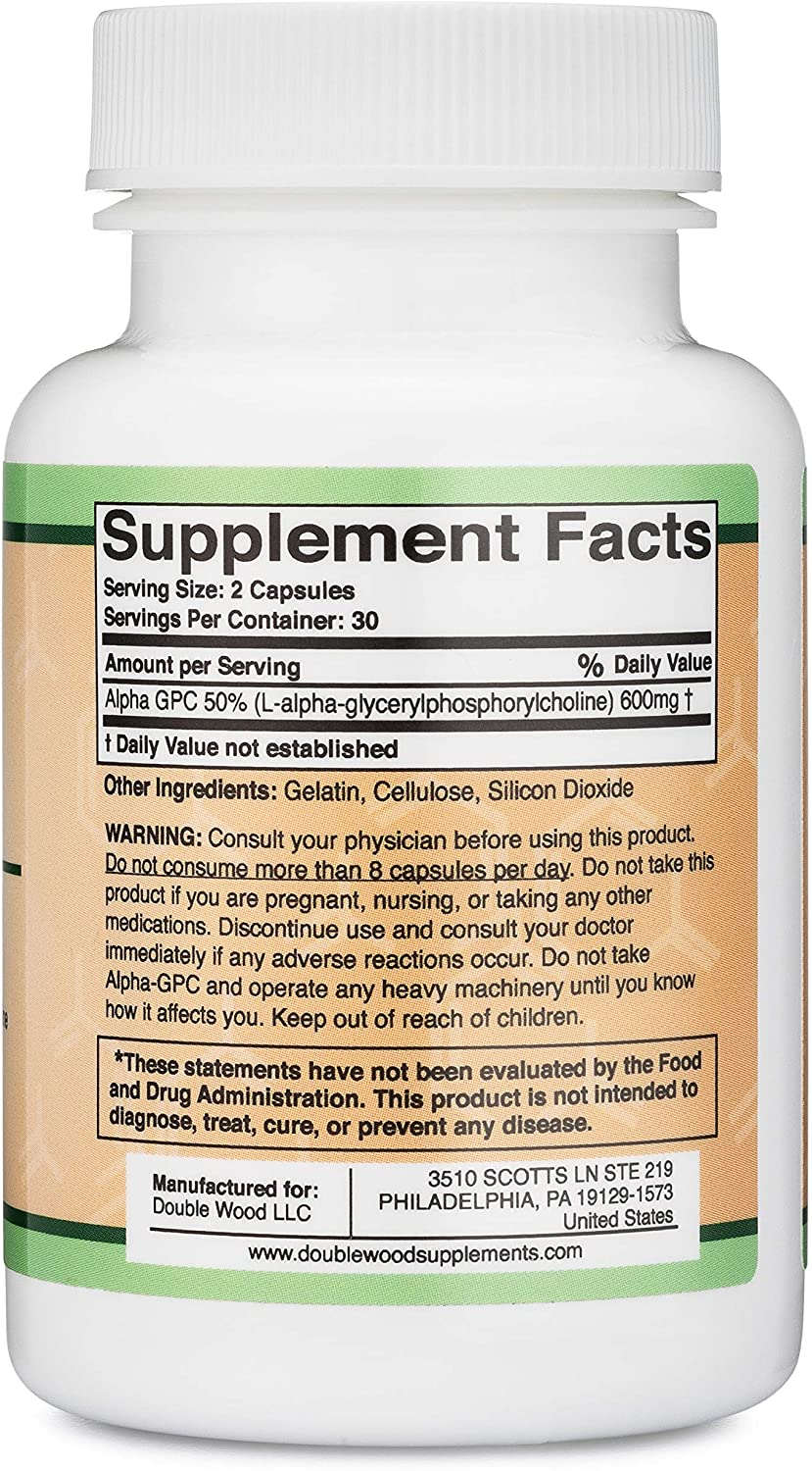 Alpha GPC Choline Capsules - 60 Count, 600Mg Servings – Brain Support Aid That Supports Focus, Memory, Motivation, and Energy - (Made in the USA) Brain Support Supplement by