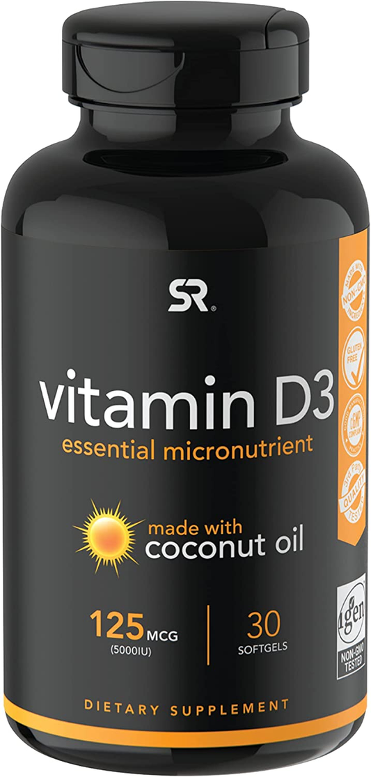 Vitamin D3 (5000Iu/125Mcg) Infused with Coconut Oil ~ Non-Gmo & Gluten Free (30 Softgels)