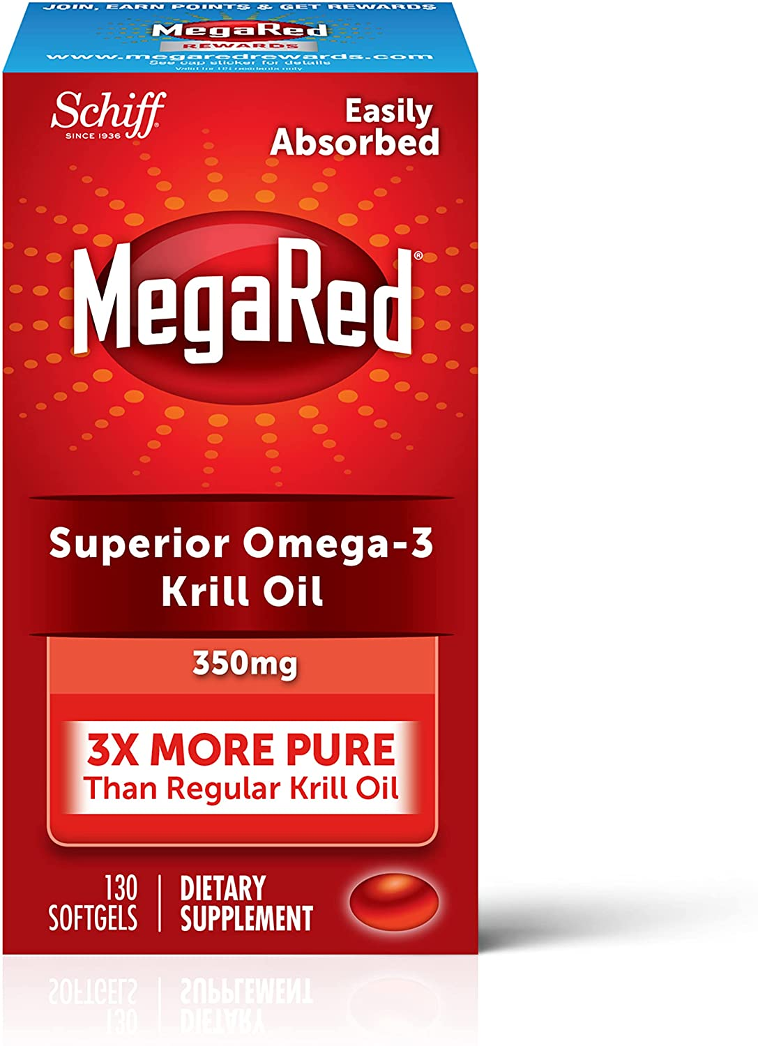 Antarctic Krill Oil 350Mg Omega 3 Fatty Acid Supplement, Megared EPA & DHA Krill Oil Softgels (130Cnt Box), Phopholipids, Antioxidant Astaxanthin, Heart Health Supplement with No Fish Oil Aftertaste