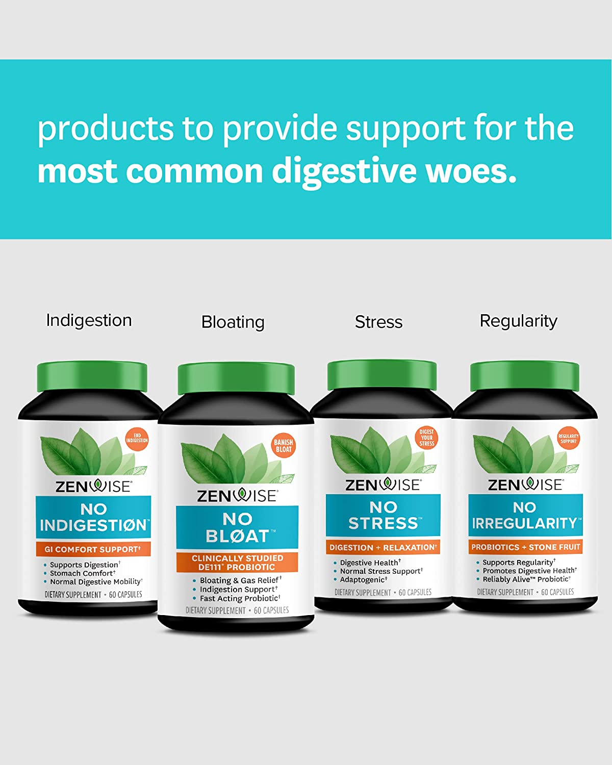 Zenwise No Stress Probiotics Digestion and Stress Relief - Ashwagandha, Magnesium, Probiotics, and Vitamin D for Brain Focus, Constipation, Bloating, and Mood Relaxation plus Immune Support - 60 CT