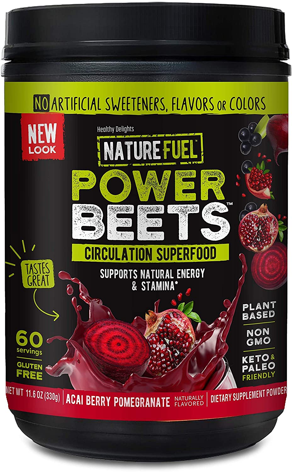 Nature Fuel Power Beets Powder, Delicious Acai Berry Pomegranate, Concentrated Superfood Supplement, Supports Circulation, Natural Energy & Stamina, Non-Gmo, 60 Servings