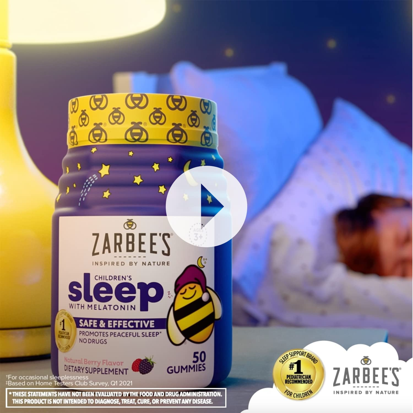 Zarbee'S Kids Melatonin, Chewable Children’S Sleep Supplement, Drug-Free & Effective Nighttime Support, Natural Grape Flavor, 30 Ct