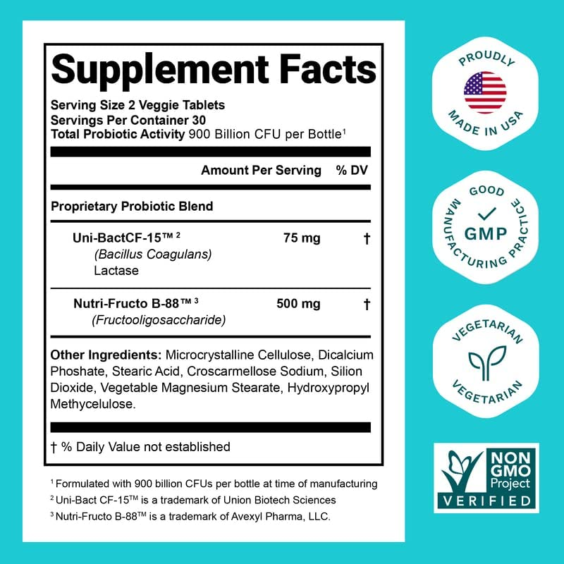 Probiotics for Women & Men - 900 Billion CFU Probiotics Digestive Health - 62% More Stable Probiotic Supplement for Gut Health Support - USA Made Natural Probiotics Formula Prebiotic Blend - 1 Pack