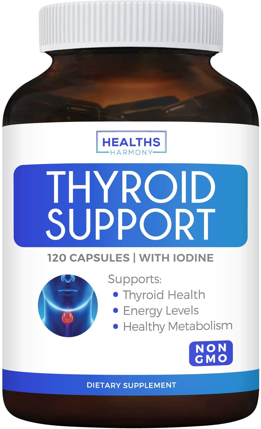 Thyroid Support with Iodine - 120 Capsules (Non-Gmo) Improve Your Energy & Increase Metabolism - Ashwagandha Root, Zinc, Selenium, Vitamin B12 Complex - Thyroid Health Supplement - 60 Day Supply