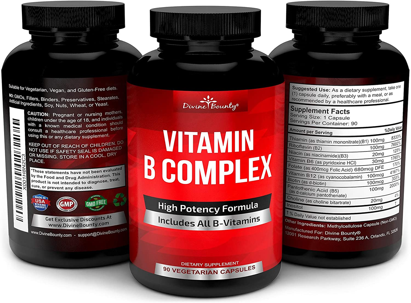 Super B Complex Vitamins - All B Vitamins Including B12, B1, B2, B3, B5, B6, B7, B9, Folic Acid - Vitamin B Supplement - Support Healthy Energy Metabolism - 90 Vegetarian Capsules